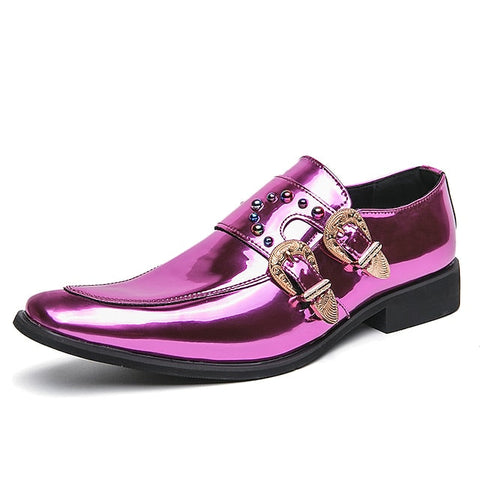 – Metallic Buckle Dress Men's Shoes Pink Fashion Loafers FashionChic