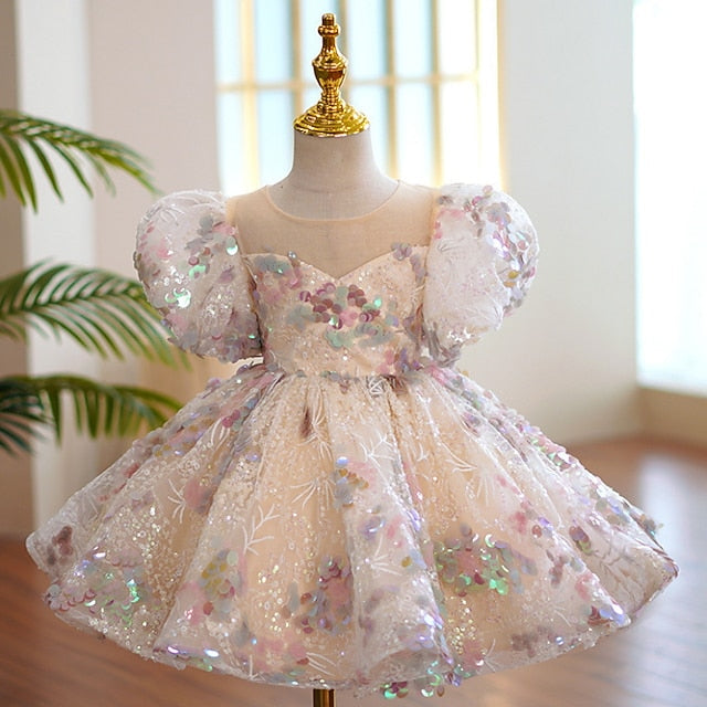 Short Party Kids Sleeve Dress Solid Girls' Color FashionChic