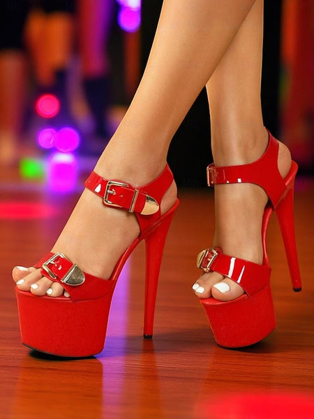 Patent White Gold Buckle Heels High Platform Women's with FashionChic