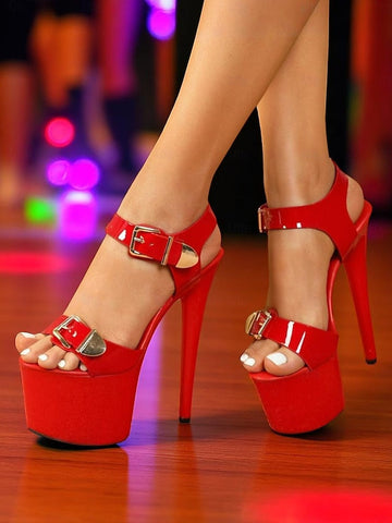 Patent Gold with Buckle Women's White High Platform Heels FashionChic