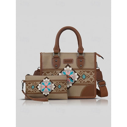 Women's Ethnic Set Faux Handbag and with Leather Canvas FashionChic