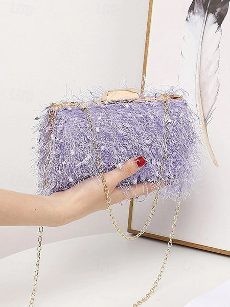 Chain Women's Evening Strap Feathered with Chic Clutch FashionChic
