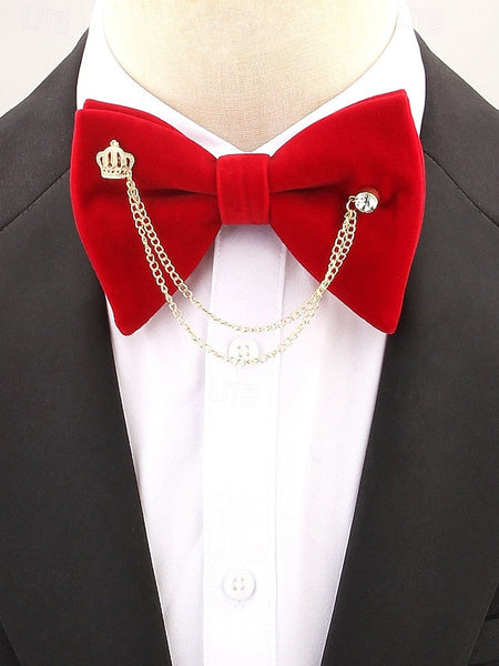 Crown Men's and with Bow Velvet Chain Detail Tie – FashionChic
