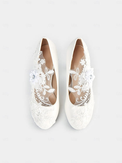 High Shoes Floral Embellishments with Lace Heel – White Bridal FashionChic