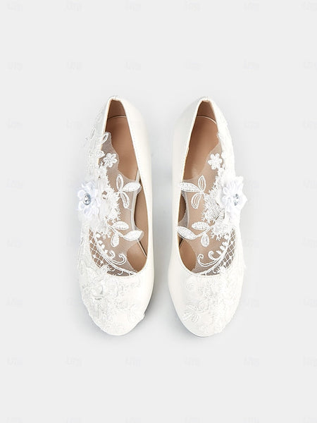 Shoes with Heel High White Embellishments Floral Bridal Lace – FashionChic