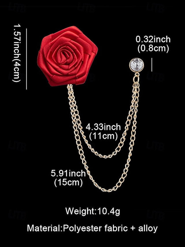 Elegant with – Rose Lapel Red Chain Gold Pin Men's FashionChic