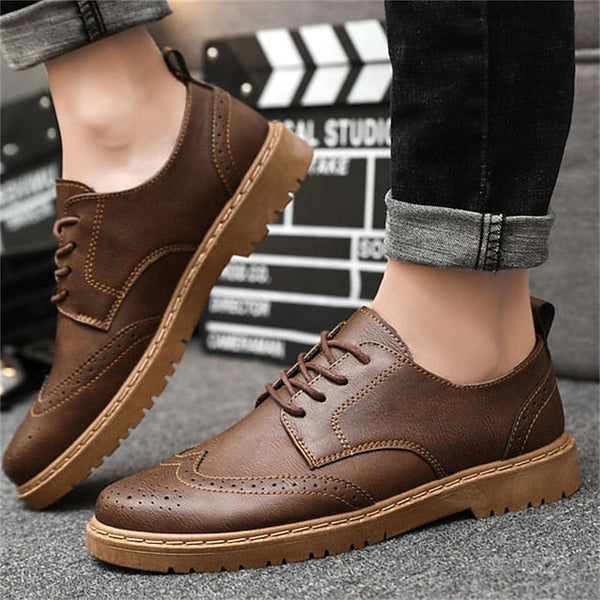 – Brogue Leather Men's Classic Oxford Shoes Black Faux FashionChic