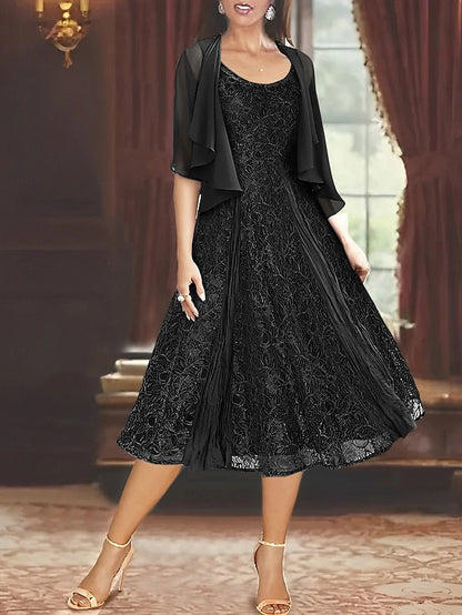 Elegant of Casual Mother Bride the Simple A-Line Dress Piece Two FashionChic