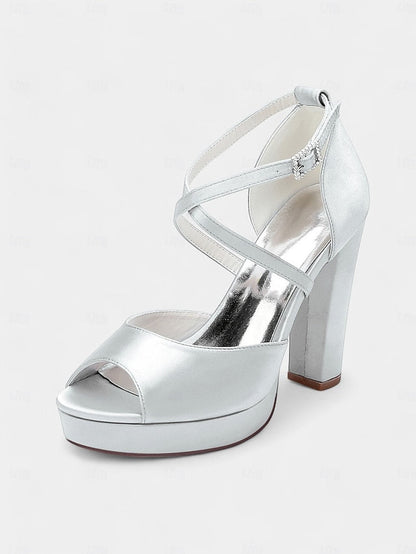 High Peep and Women's Sandals Heel Platform Toe Satin with FashionChic