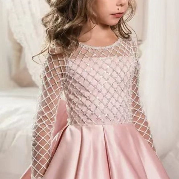 Solid Flower Long Party Girl Color Girls' Kids Dress FashionChic