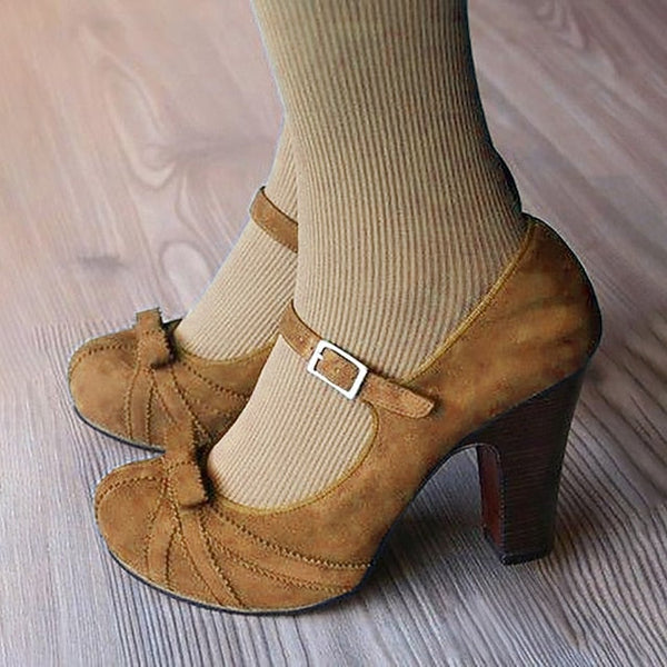 Suede and Heels Bow Jane with Mary Red Detail Black Women's FashionChic