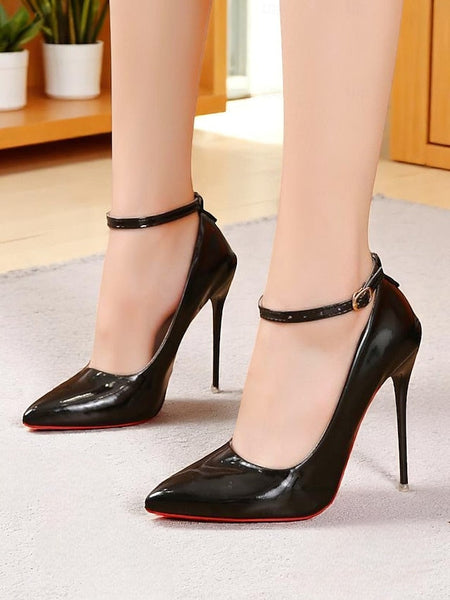 with Women's Heels Black Patent Stiletto Ankle Leather FashionChic