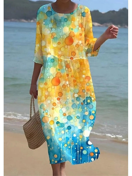 Women's Midi Dress Linen Like Breathable Lightweight FashionChic