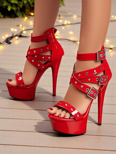 Women's with Platform Straps High White Heels Buckled and FashionChic