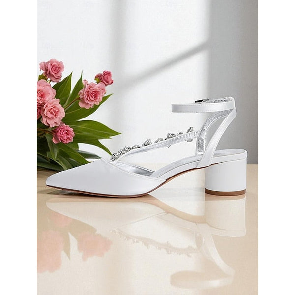 Purple Heel Pumps Women's Satin Block with Rhinestone FashionChic