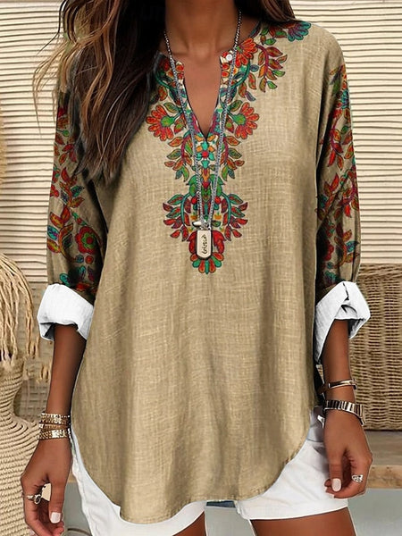 Women's Blouse Linen Like Breathable Lightweight Tunic V FashionChic