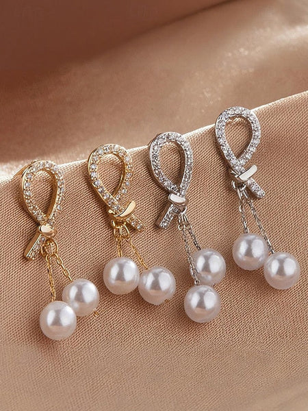 rhinestone earrings with imitation pearl teardrop Women's FashionChic
