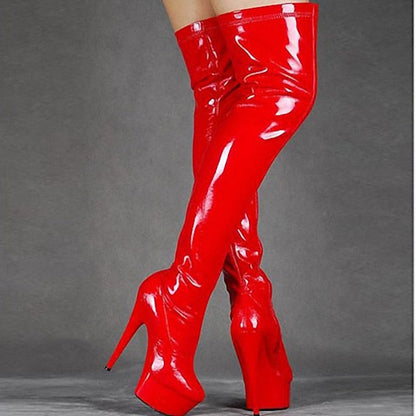 - Over-the-Knee Boots Black Leather Patent Women's Platform FashionChic