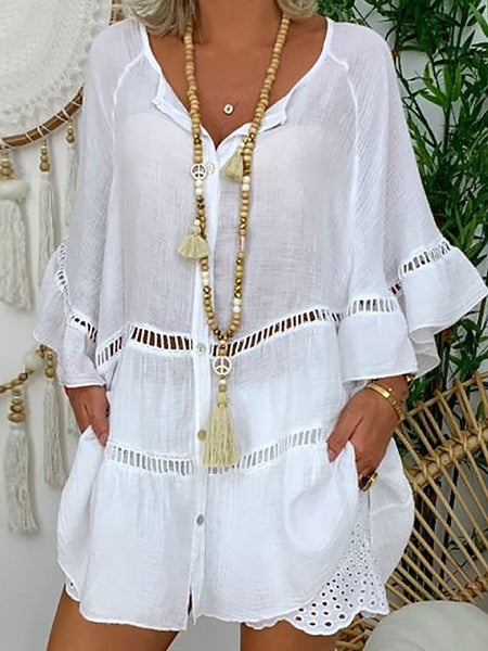 Women's Mini Dress Shift Dress Ruffle Dress Puff Sleeve