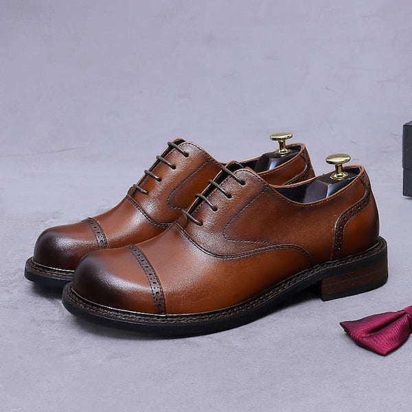 Shoes- Leather Toe Genuine Dress Men's Oxford Cap First FashionChic