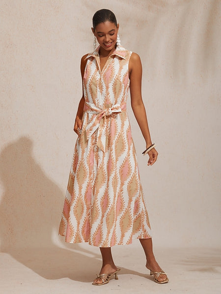 A Line Maxi Dress Shirt Collar Belted Pocket Vacation