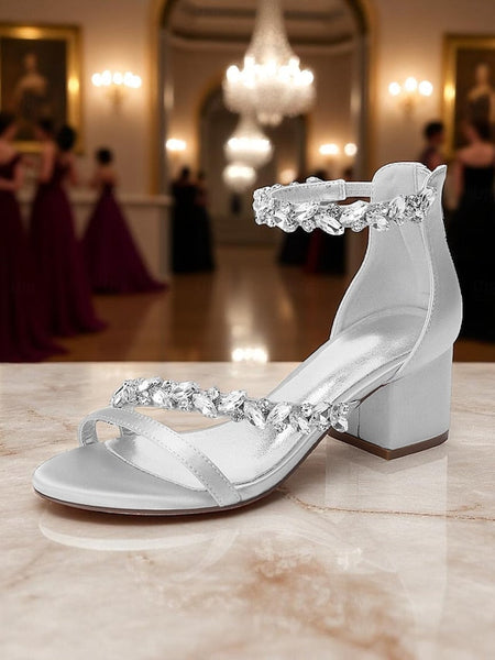 Women's Crystal Purple - Block Satin Sandals Heel FashionChic