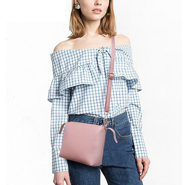 Tote Pink Leather - Handbag Faux Women's Set 3-Piece FashionChic