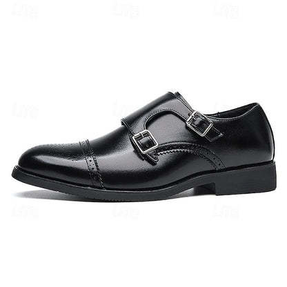 Double Men's Shoes Monk Strap Faux Brown with Dress Leather FashionChic