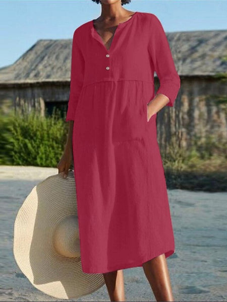 Women's Blue Black Pink Summer Spring Midi Dress Faux