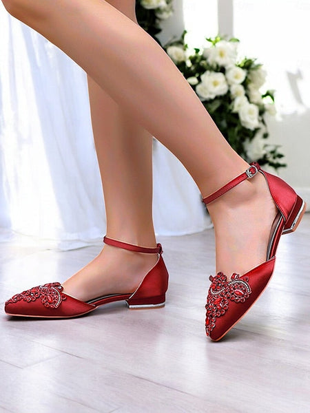 Flats – Green Embellished Vintage Gemstone Pointed-Toe Style FashionChic