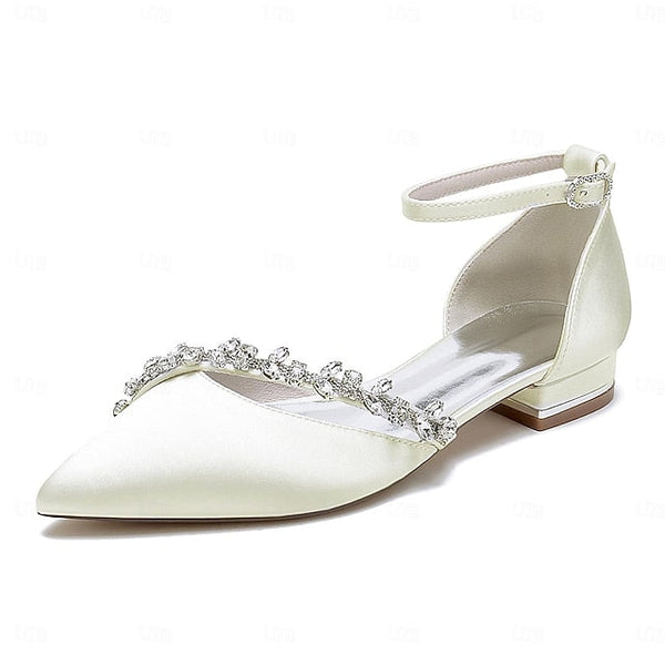 Elegant White Women's Toe Pointed Flats – Wedding Satin FashionChic