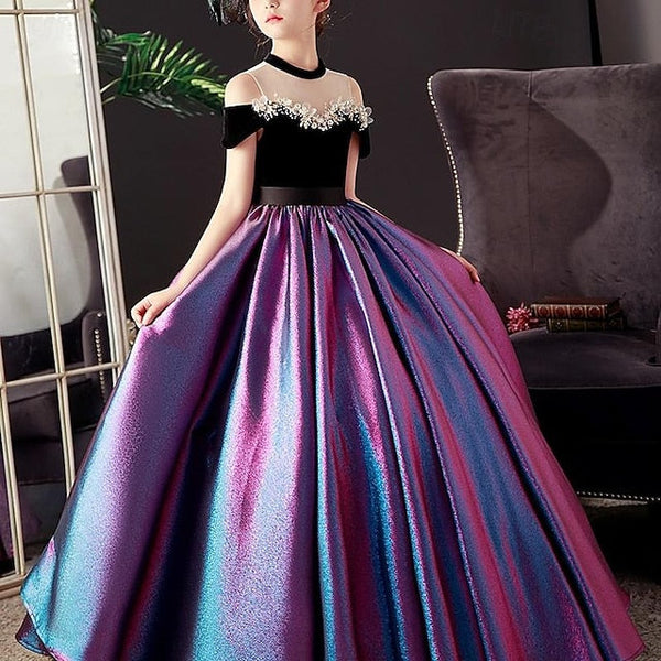 Kids Color Sleeve Party Solid Girls' Dress Short FashionChic