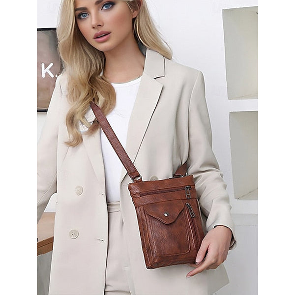 Leather Vintage Multi-Pocket Crossbody Women's Faux - Bag FashionChic