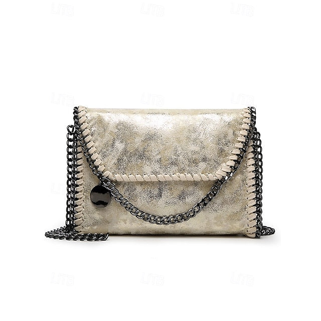 Leather Faux Bag with Chain Red Whipstitch Shoulder Detailing FashionChic