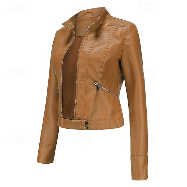 Women's Leather Faux Jacket Pocket Zipper Comfortable FashionChic