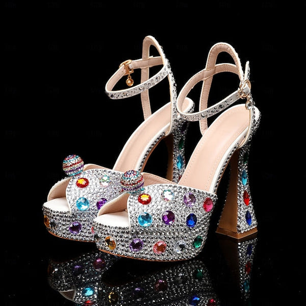 Platform Colorful Sandals Sparkly Rhinestone – Women's FashionChic