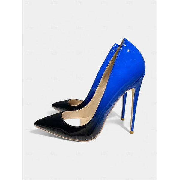 Pointed Leather Toe Pumps Women's Black Patent Green FashionChic