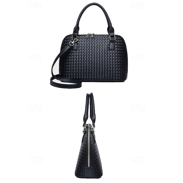 Handbag Set Brown Leather Women's Woven – 3-Piece Faux FashionChic