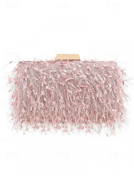 Chain Women's Evening Strap Feathered with Chic Clutch FashionChic