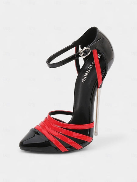 Women's Leather Patent Heels Stiletto and - Black Red FashionChic