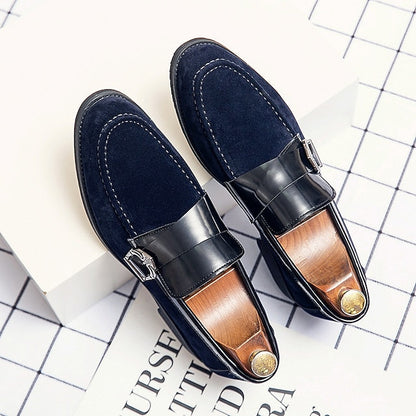 Patent and Leather Men's Loafers Strap Metal with Suede FashionChic