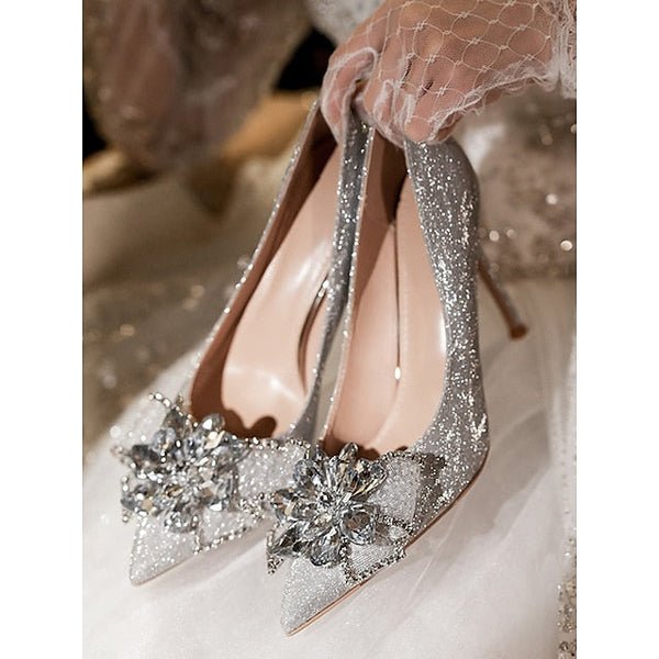 High Heels Glitter for Women Shoes – Sparkling Silver Wedding FashionChic