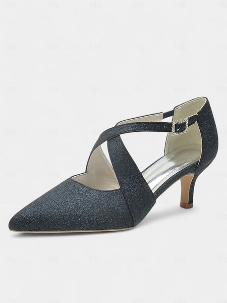 Glitter Heels Cross with Kitten White Strap Rhinestone Buckle FashionChic