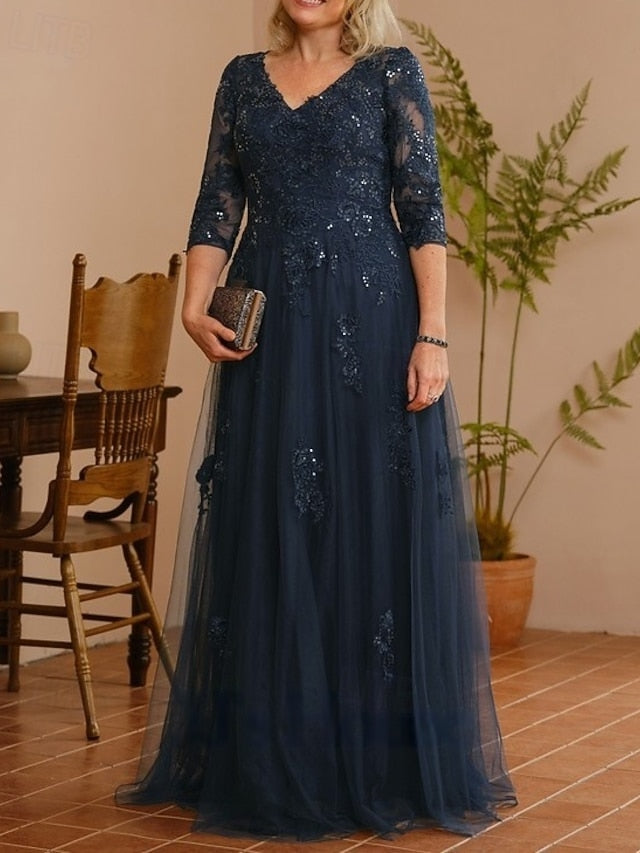of V Mother Wedding Guest Dress A-Line the Neck Bride Elegant FashionChic