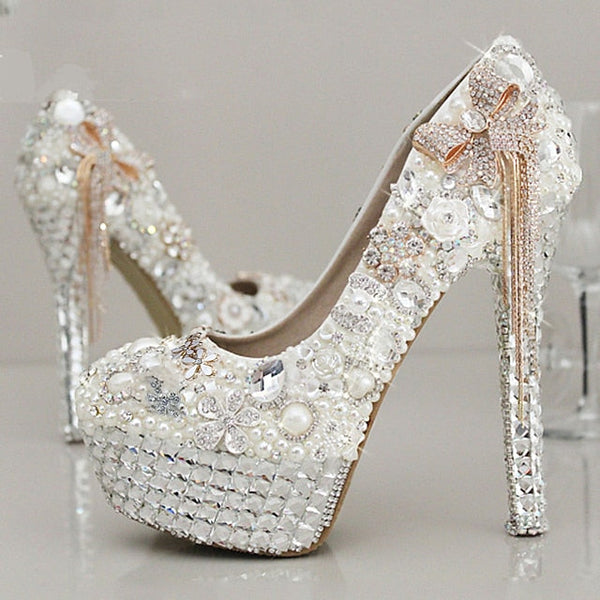 Rhinestone Women's White Platform and Embellished Pearl FashionChic