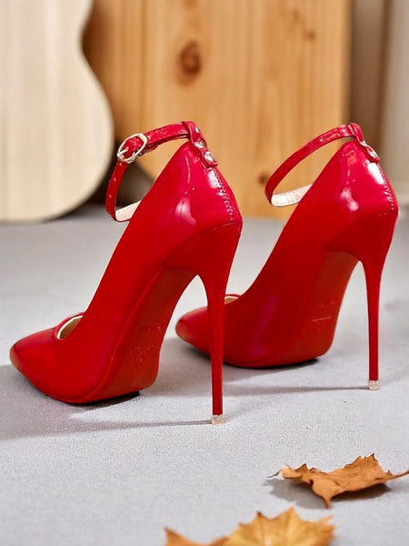 with Women's Heels Black Patent Stiletto Ankle Leather FashionChic