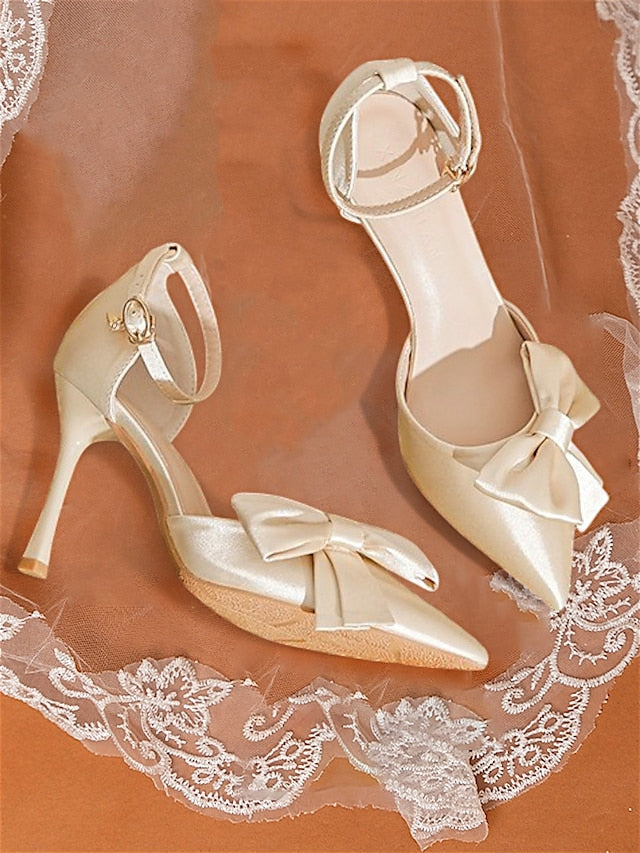 Ankle Strap – Champagne Pointed Pumps Women's Classy Bow FashionChic
