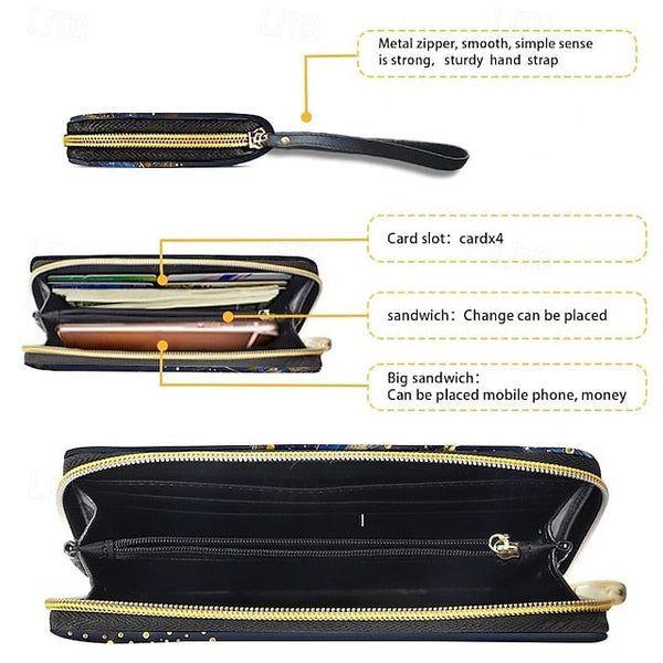 Women's with Gilded Large Capacity Wallet Feather Print FashionChic