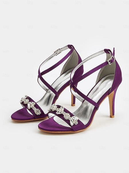 Purple Straps Satin Rhinestone Stiletto Heels with Women's FashionChic