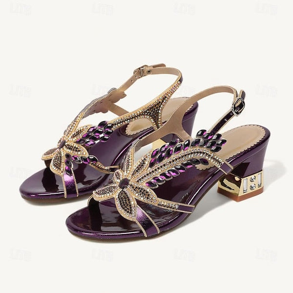 Women's Rhinestone Round Toe Sandals Party Wedding Shoes FashionChic